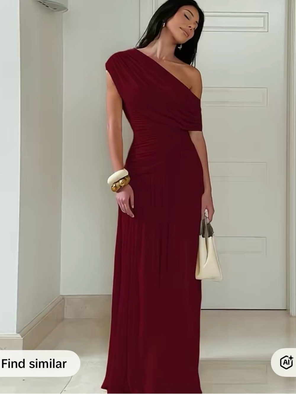 One-Shoulder Burgundy Evening Gown